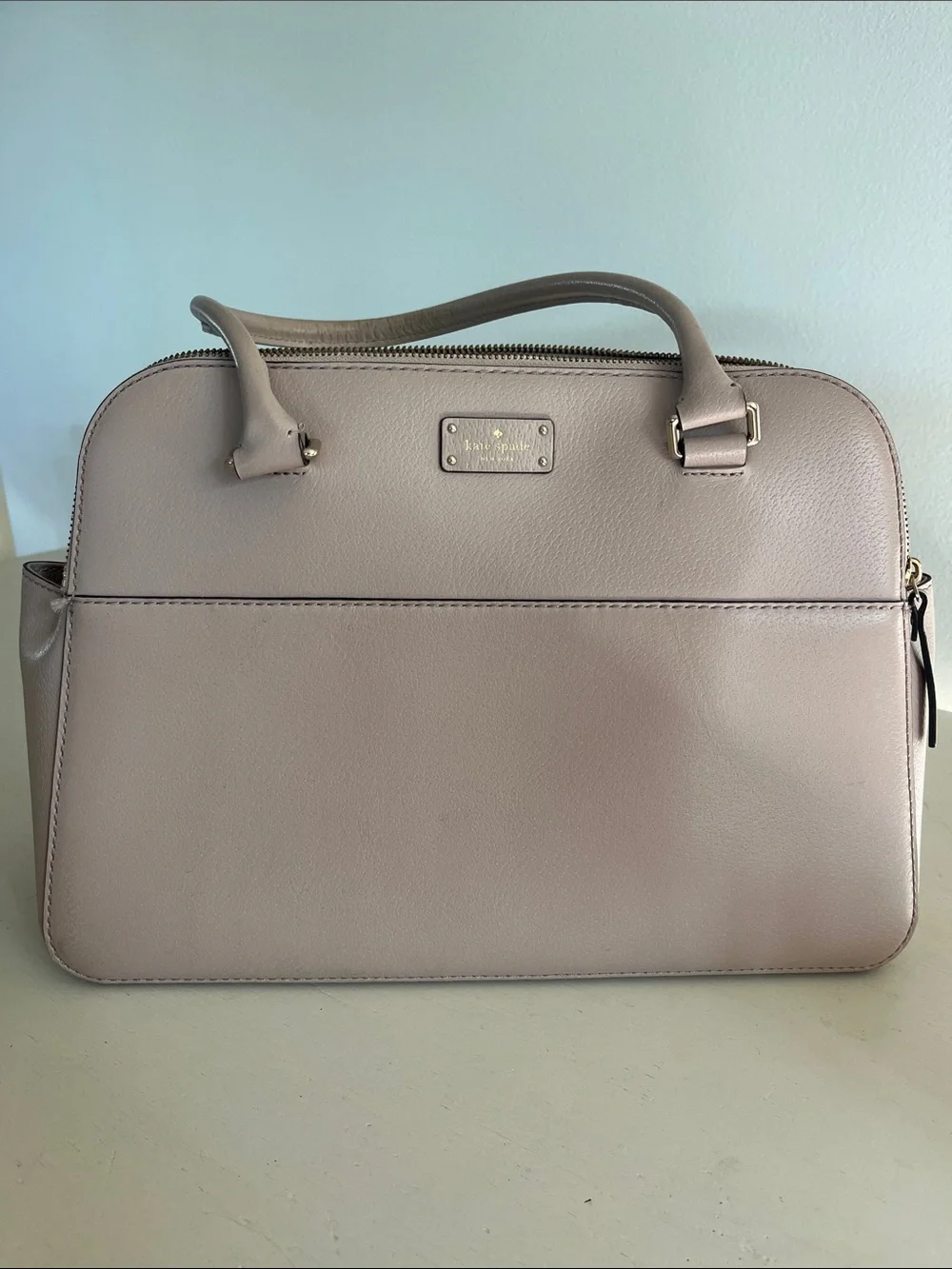 kate spade mauve taupe leather satchel